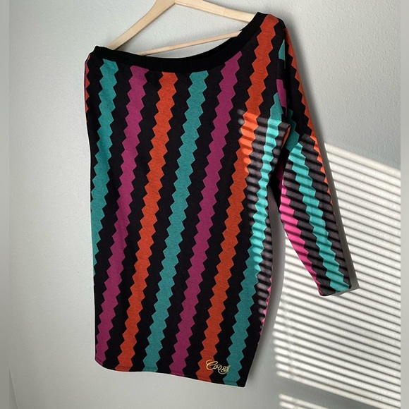 COOGI Dresses & Skirts - COOGI Vintage Sweater One Shoulder Striped Dress 1X